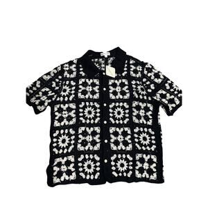 Morsecode M men’s crochet black white button down shirt modern Miami vibe nwt